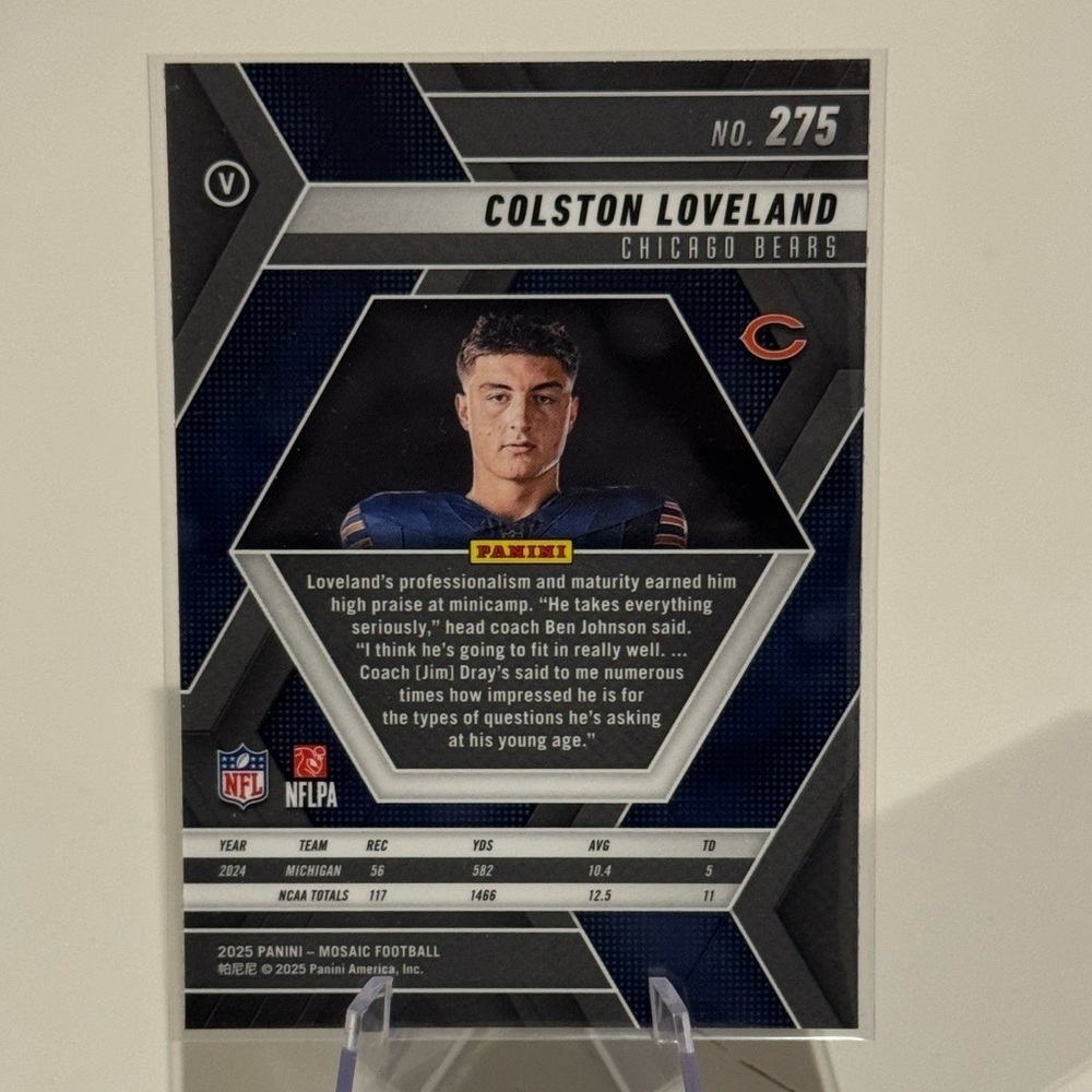🔥 2025 Colston Loveland Panini Mosaic Rookie Card. Chicago bears - Picture 2 of 2